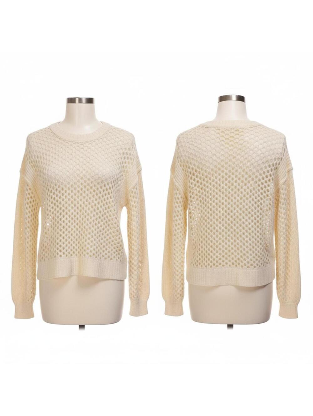 RACHEL Rachel Roy Cream Crew Neck Sweater Open-Knit Design